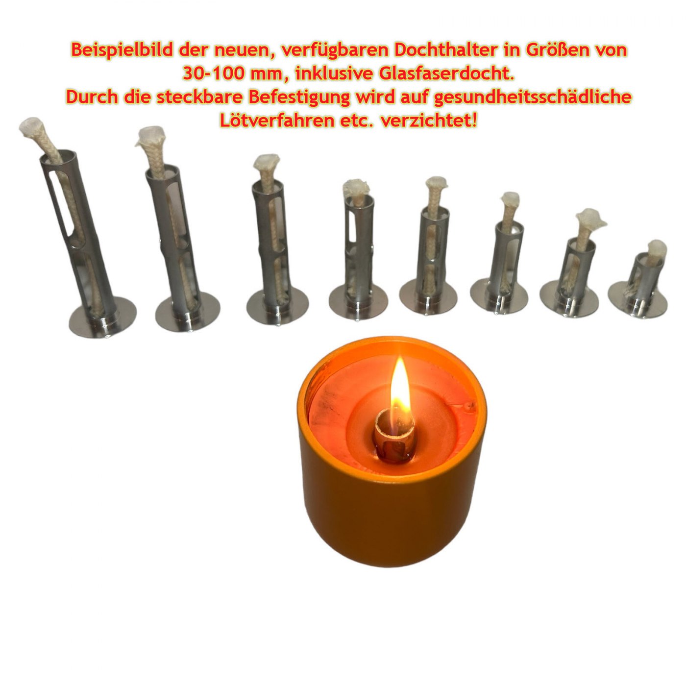 Schmelzlichtbrenner aus Aluminium — zweiteilig steckbar, mit Glasfaserdocht
